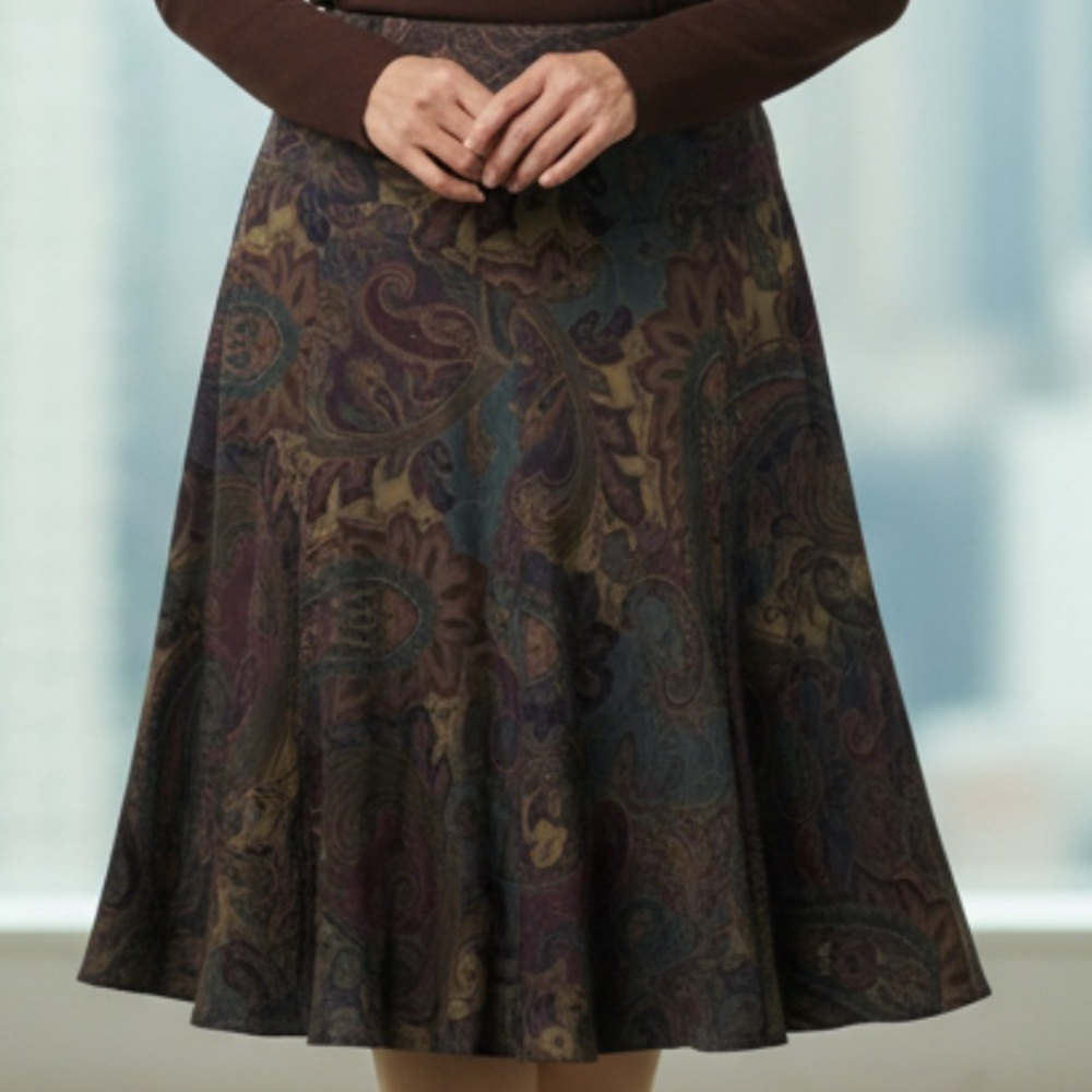 Chaps lined brown flare skirt size medium